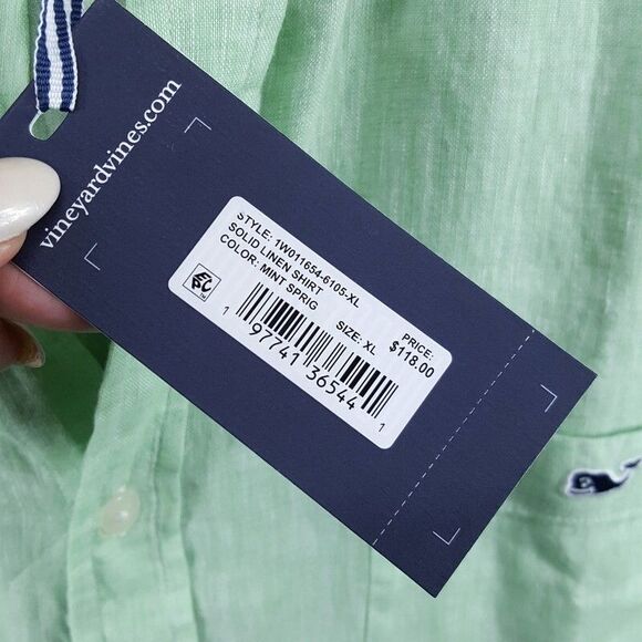 VINEYARD VINES Shirt Mens XL Solid Green Button Down Long Sleeve 100% Linen - Picture 2 of 8